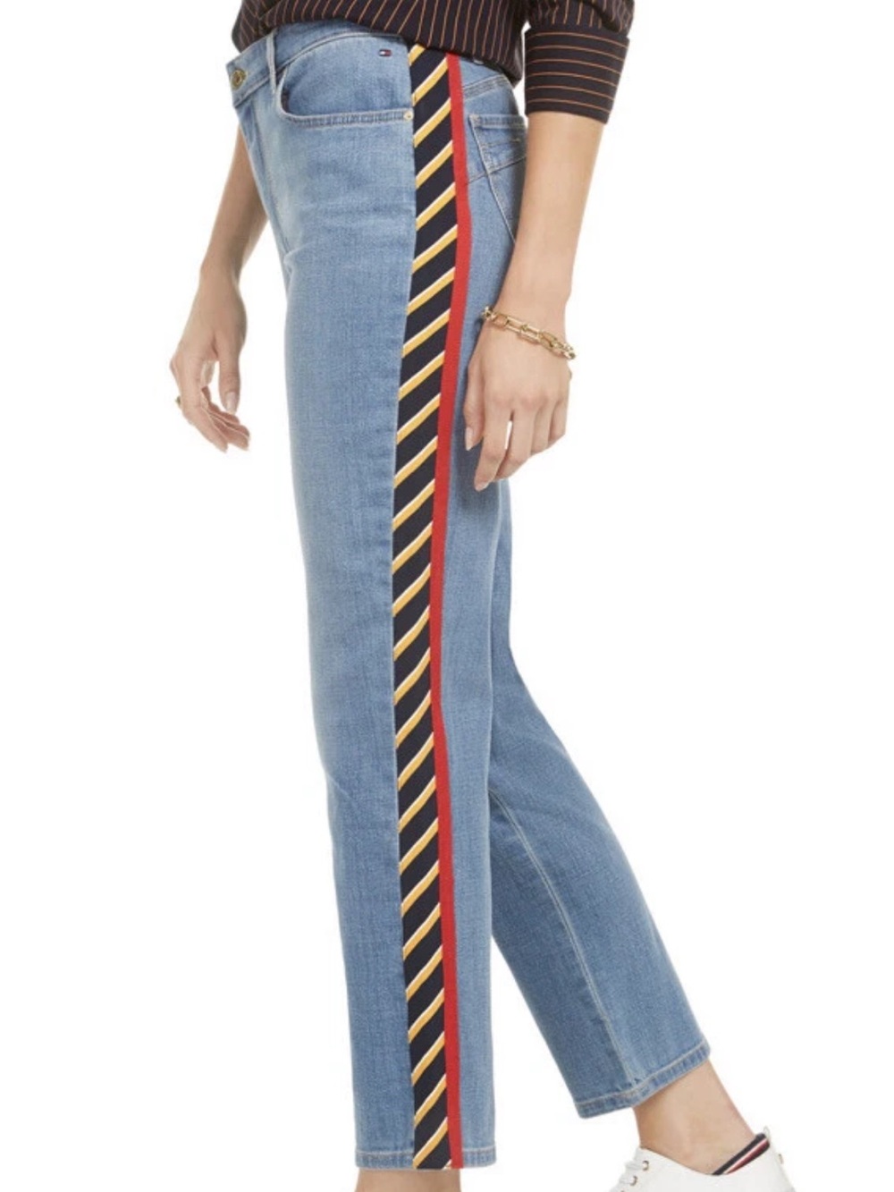 Tommy Hilfiger Light Blue Straight-Leg Jeans with Nautical Side Stripe